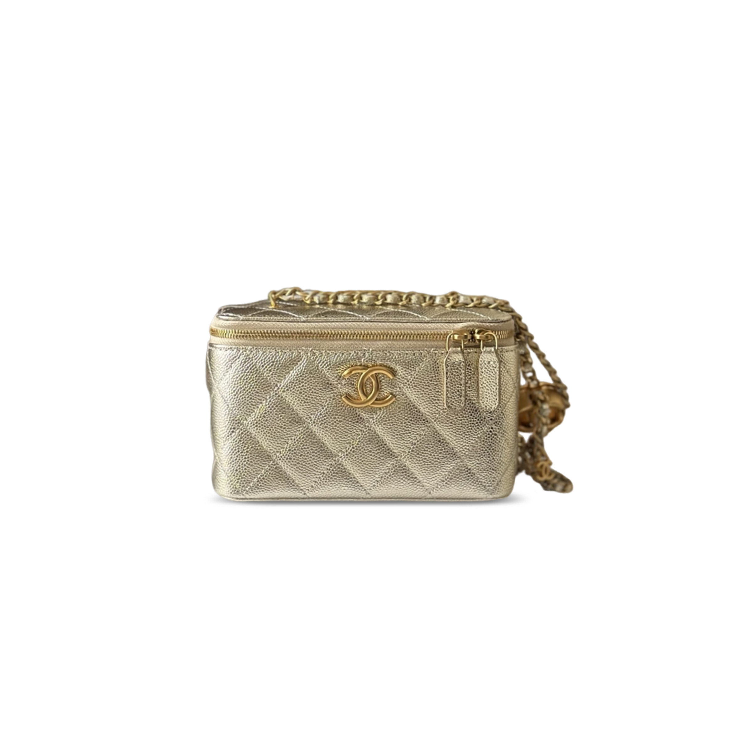 CHANEL MASTER SMALL CLASSIC VANITY CASE METALLIC CAVIAR A66071 (17*9.5*8cm)